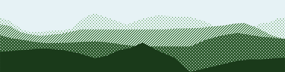 Auto-generated description: Stylized green hills and mountains are depicted with layers of textured patterns.