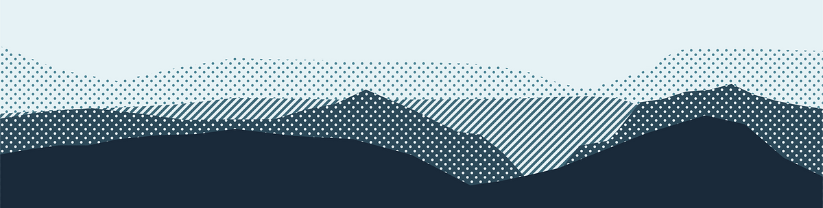 Auto-generated description: A stylized illustration features a series of overlapping geometric mountain ranges in various shades of blue and dotted patterns.